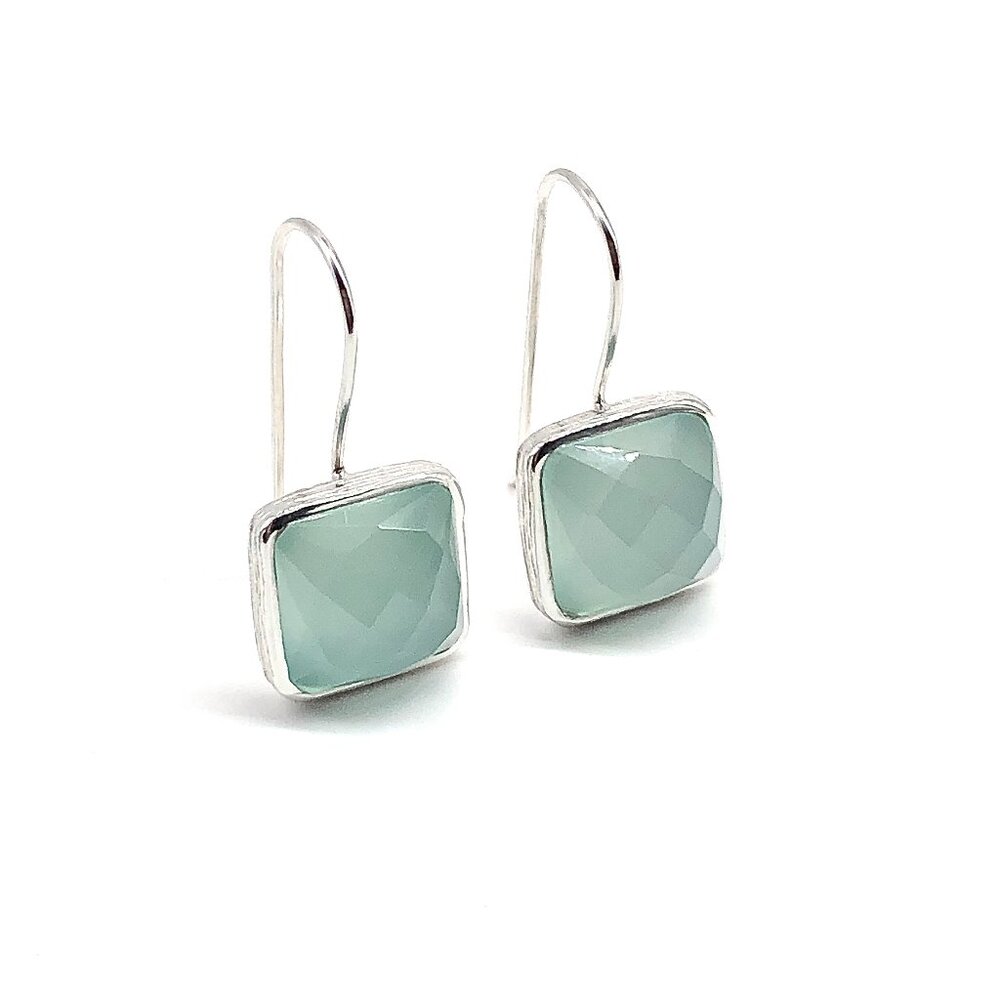 Sterling Silver Earrings Chalcedony Stone Square 925 Silver Drop Earrings